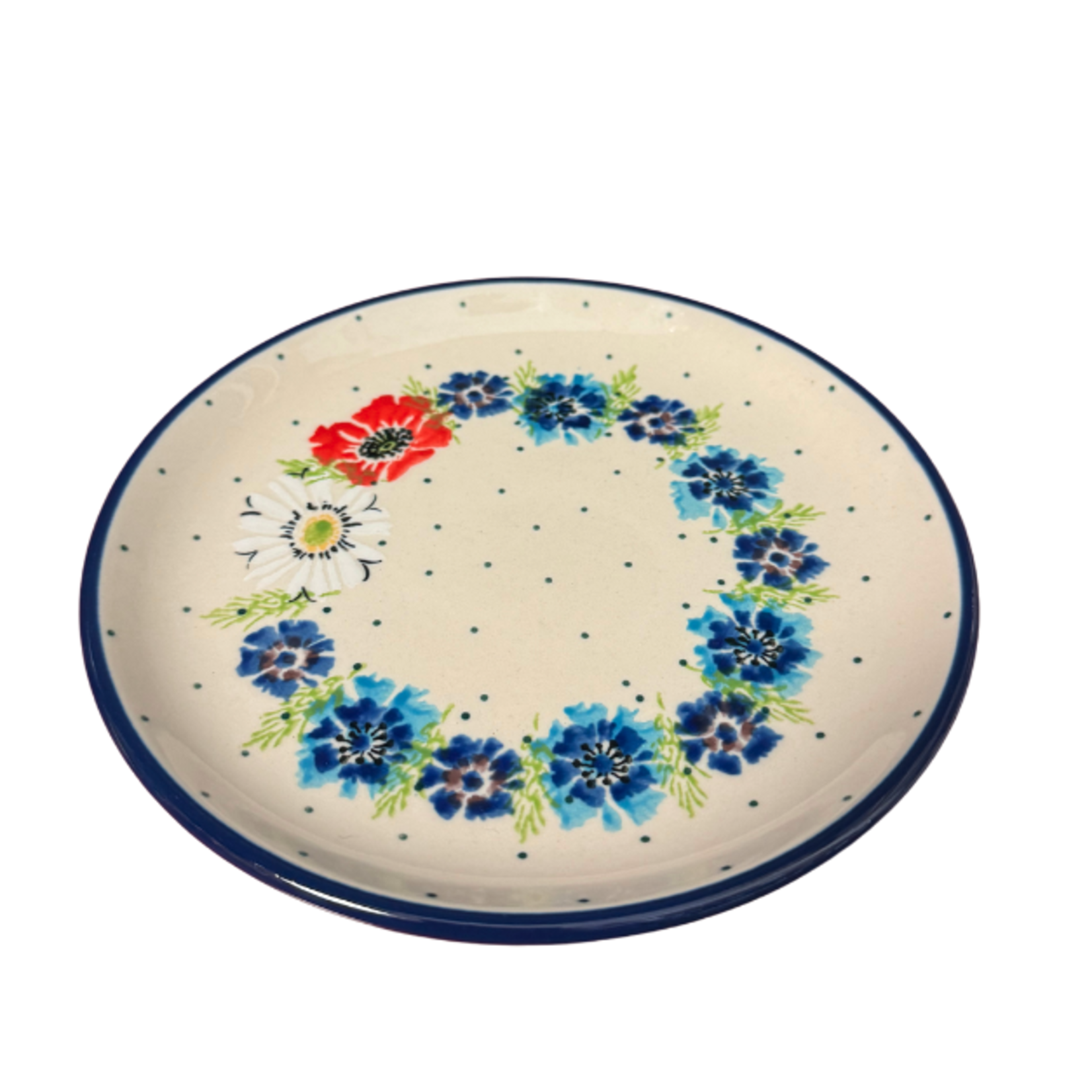 Polish Pottery Appetizer / Toast Plate 6" Red White & Blue | Polish Pottery