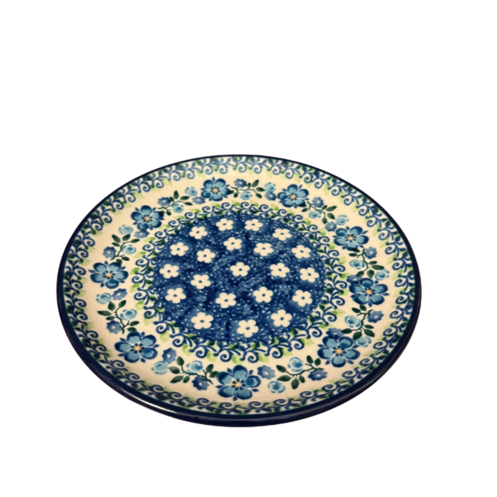 Polish Pottery Appetizer / Toast Plate 6" Small White Flowers | Polish Pottery
