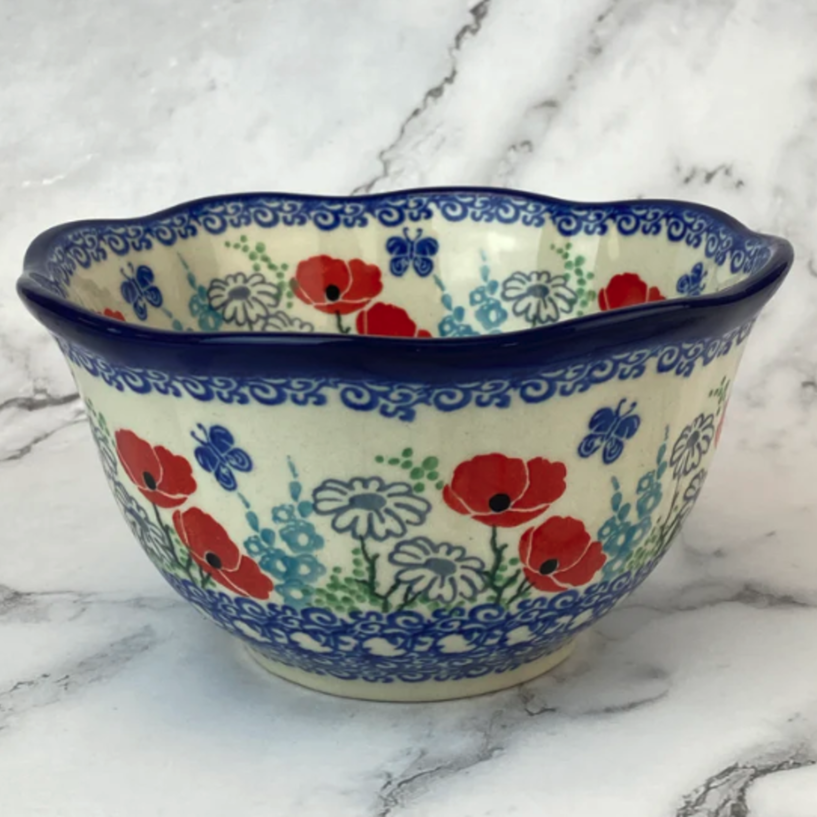 Polish Pottery Polish Kitchen Bowl 6", Red Flowers | Polish Pottery