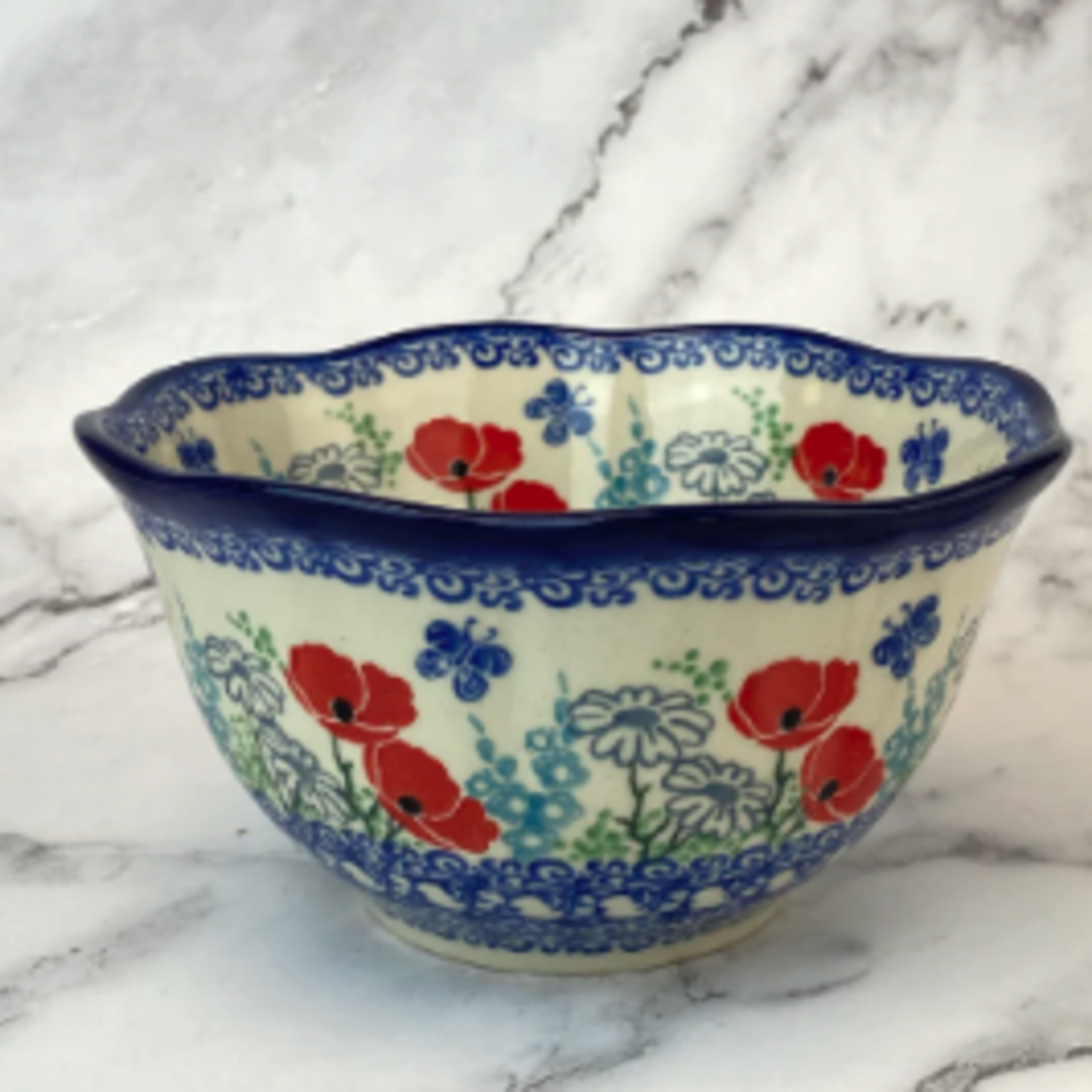 Polish Pottery Polish Kitchen Bowl 6", Red Flowers | Polish Pottery