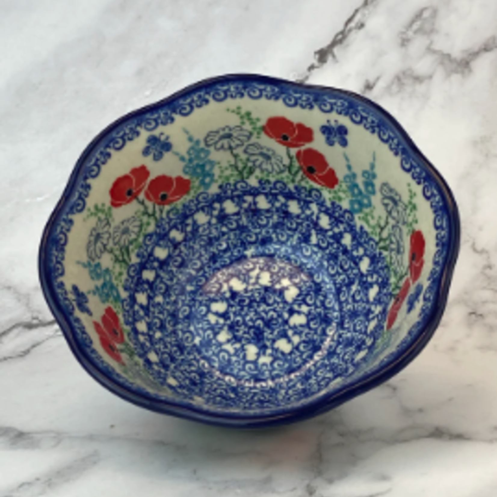 Polish Pottery Polish Kitchen Bowl 6", Red Flowers | Polish Pottery