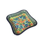 Polish Pottery Polish Shallow 4" Dish UNIKAT, Blue Flowers | Polish Pottery
