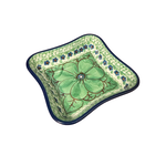 Polish Pottery Polish Shallow 4" Dish UNIKAT Green Flower | Polish Pottery