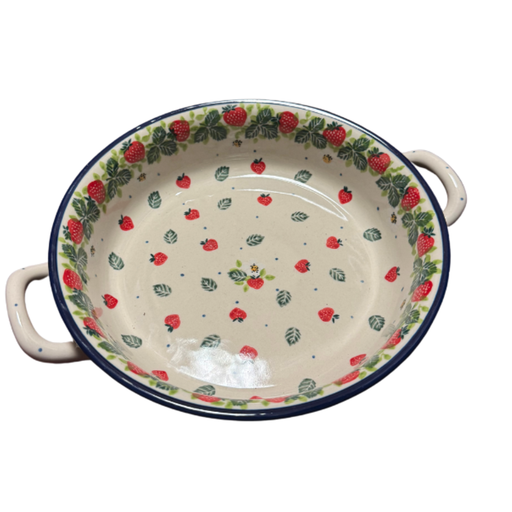 Polish Pottery Round Baker W/ Handles, 8", Strawberries | Polish Pottery