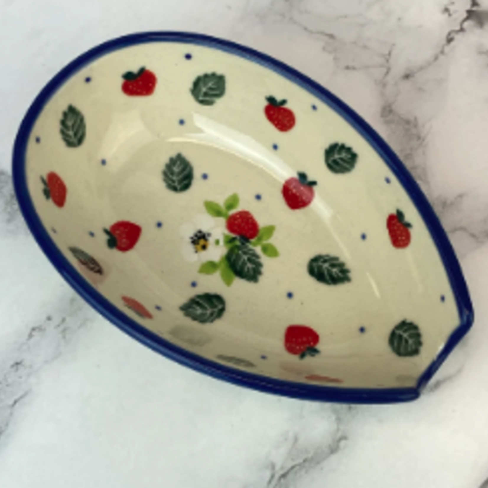 Polish Pottery Spoon Rest - Short, Strawberry | Polish Pottery