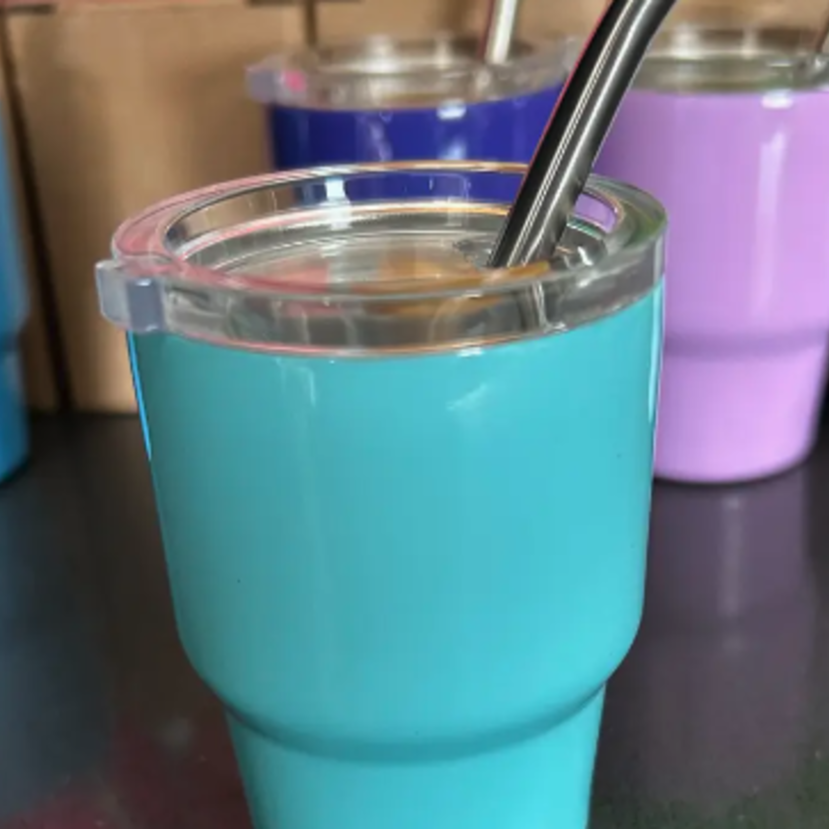 Tumbler Shot Glass w/ Straw & Lid - Aqua