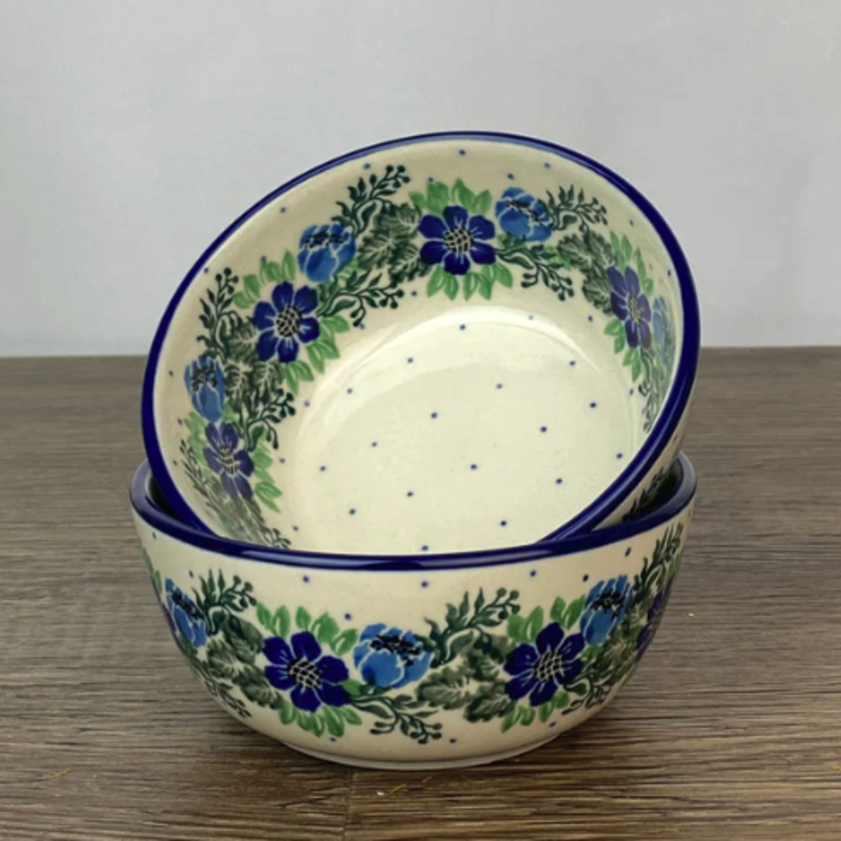 Polish Pottery Cereal Bowl, 14oz, Blue Bouquet | Polish Pottery