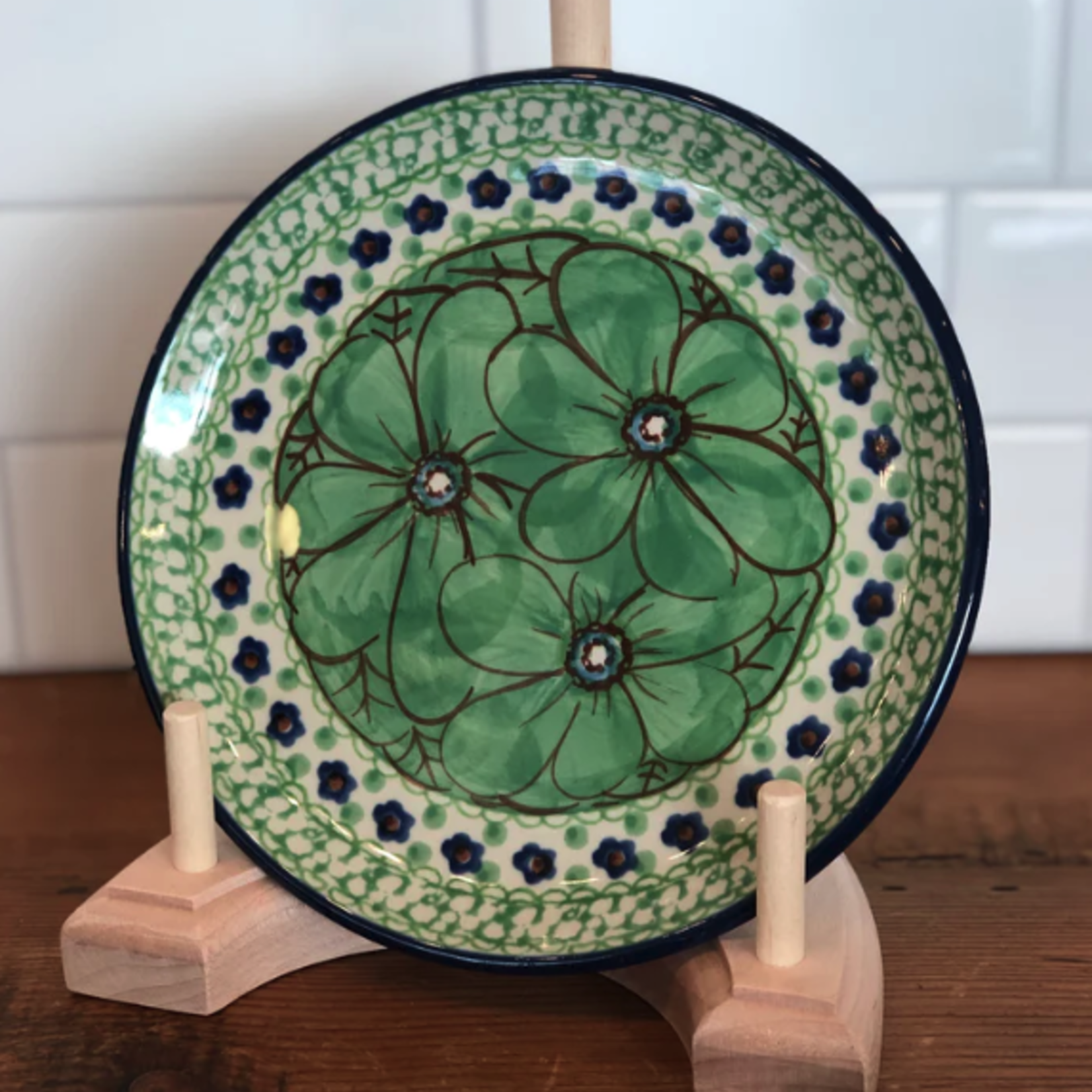 Polish Pottery Appetizer / Toast Plate 6" UNIKAT, Green Flower | Polish Pottery
