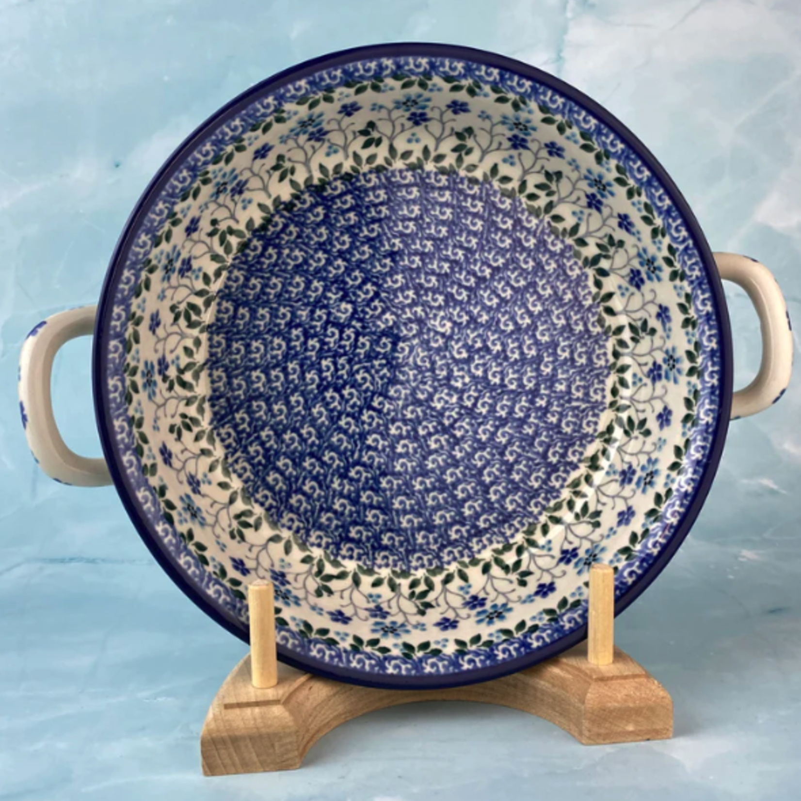 Polish Pottery Round Baker W/ Handles, 8", Waves | Polish Pottery