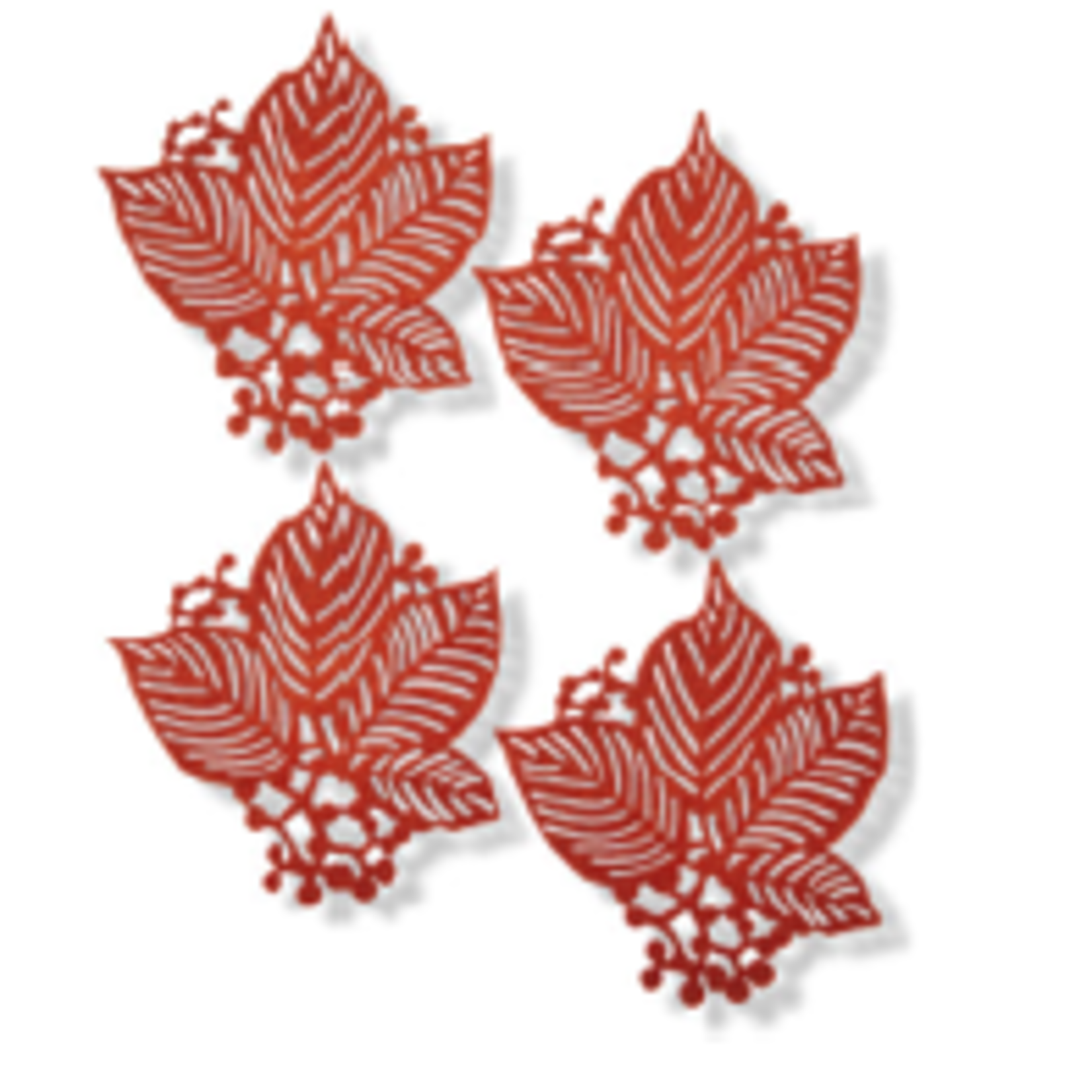 Tag Coaster, Set/4 Leaf Berry - Terracotta