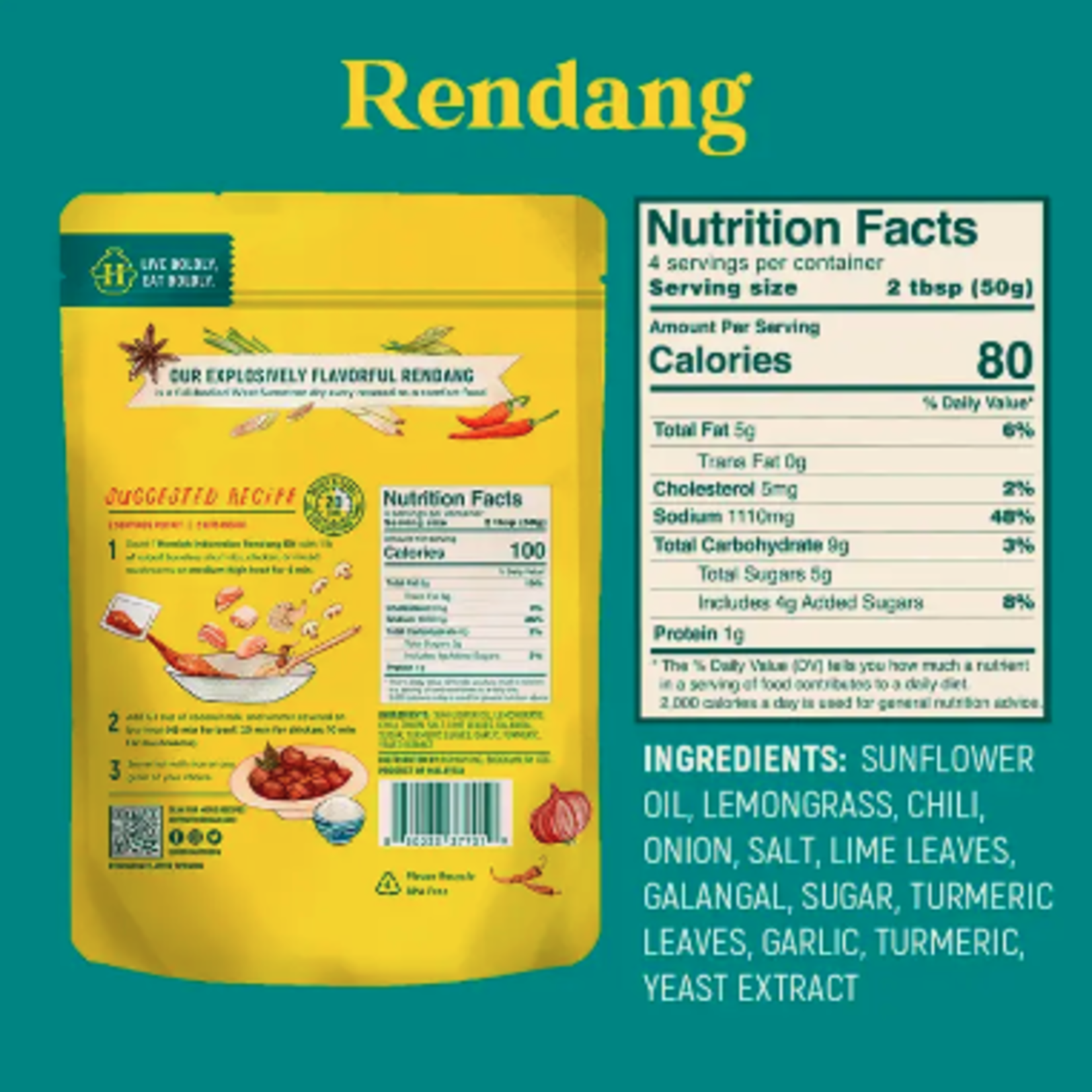 Homiah Indonesian Rendang Curry Paste/ Spice Kit, 7 oz