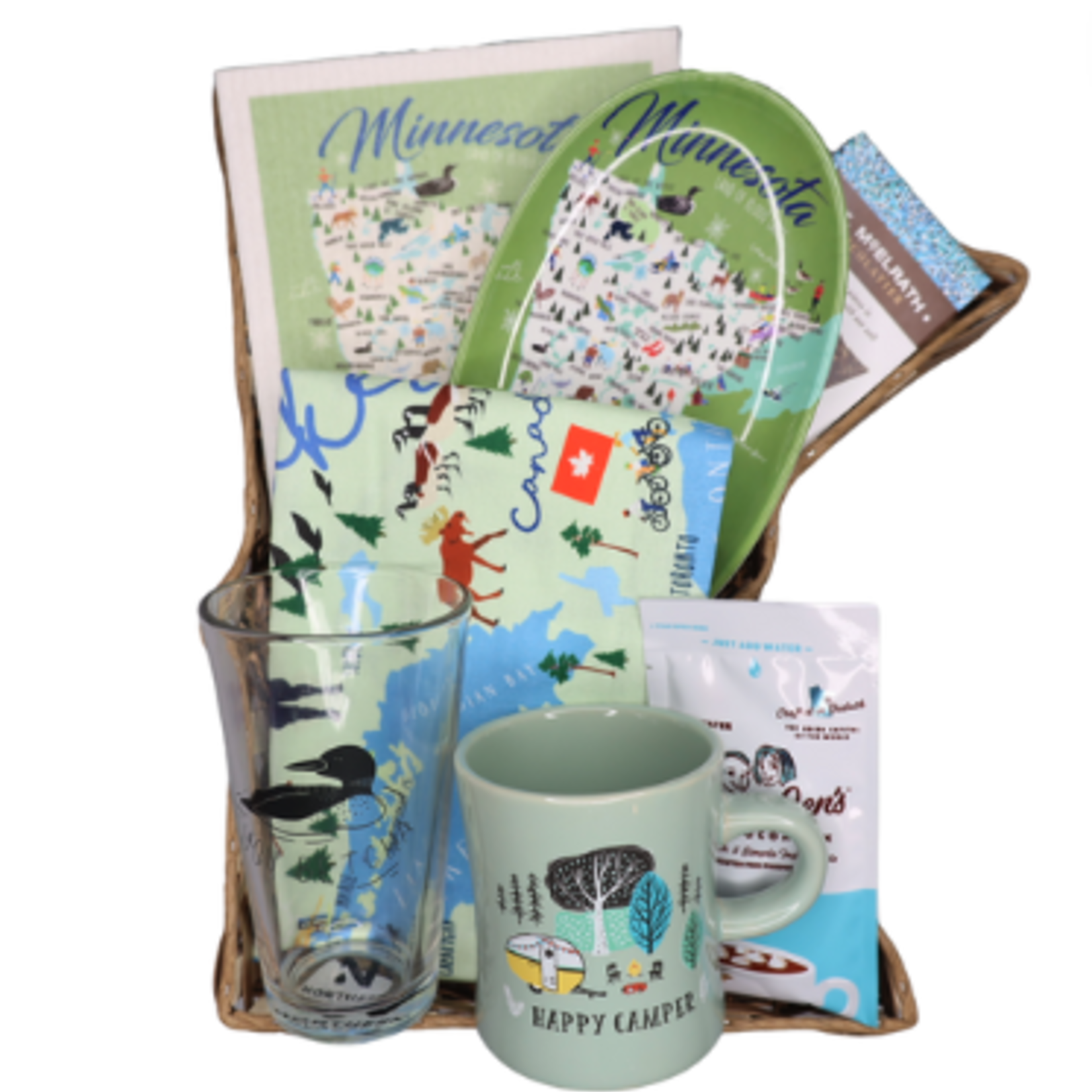 Minnesota Shaped Gift Basket, Happy Camper (14")