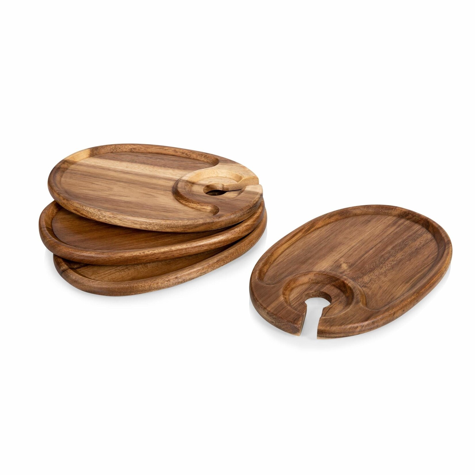 Picnic Time Wine Appetizer Plate Set Acacia Wood | Picnic Time