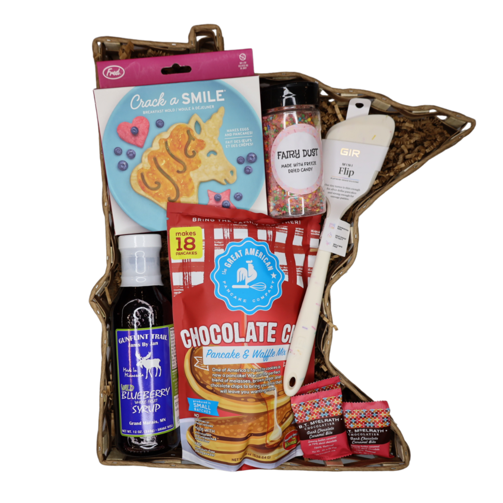 Minnesota Shaped Gift Basket, Unicorn Pancakes (16")