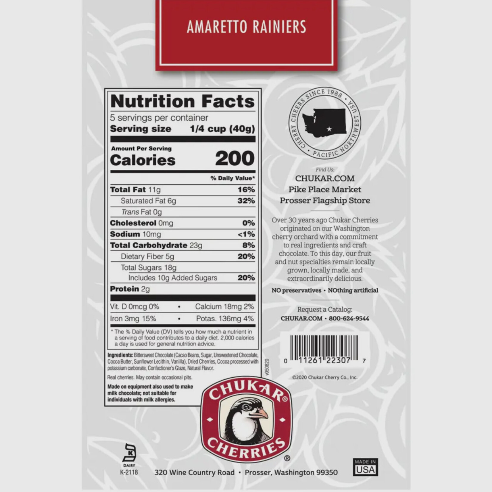 Chukar Cherry Company 6.75 oz Amaretto Rainiers - Ultra Dark Chocolate Bag