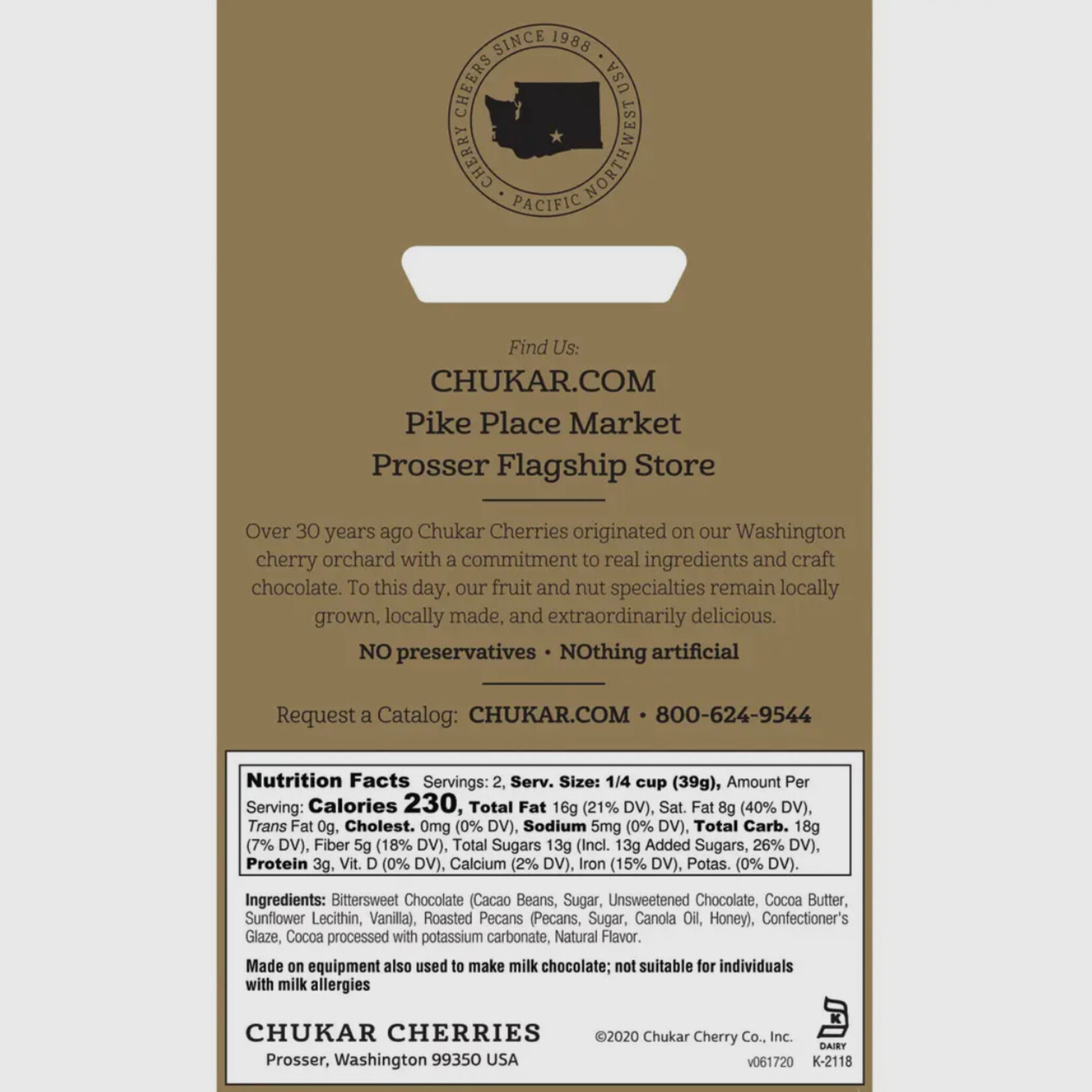 Chukar Cherry Company 2.75 oz Cocoa Pecans - Ultra Dark Chocolate Box