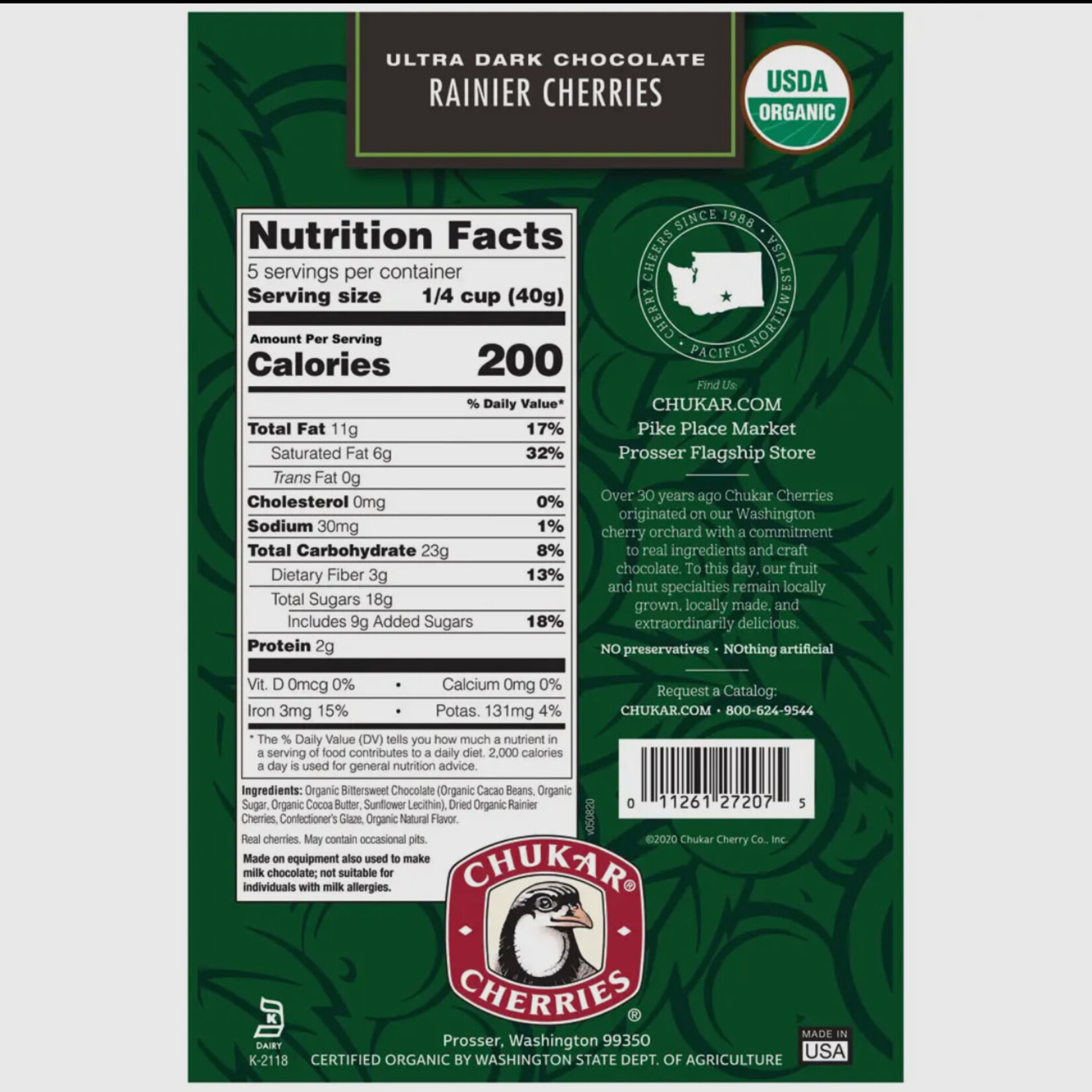 Chukar Cherry Company 6.75 oz Organic Chocolate Rainiers – Ultra Dark Chocolate