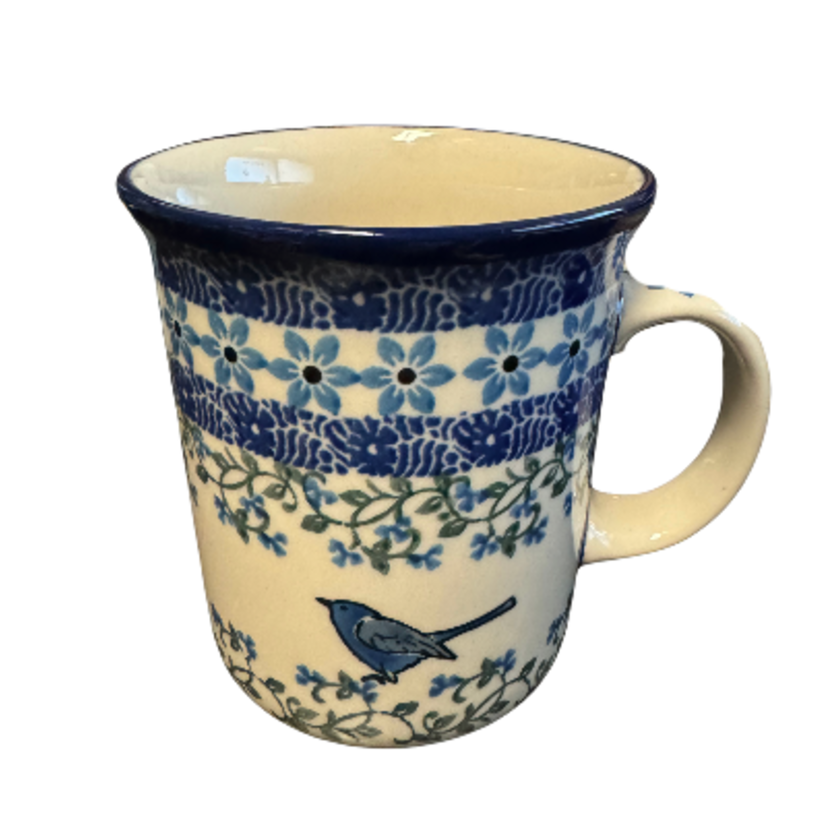 Polish Pottery Polish Straight Mug 14oz, Bird On A Wire | Polish Pottery