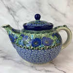 Polish Pottery Polish Teapot 5 Cup UNIKAT, Blue Flowers | Polish Pottery
