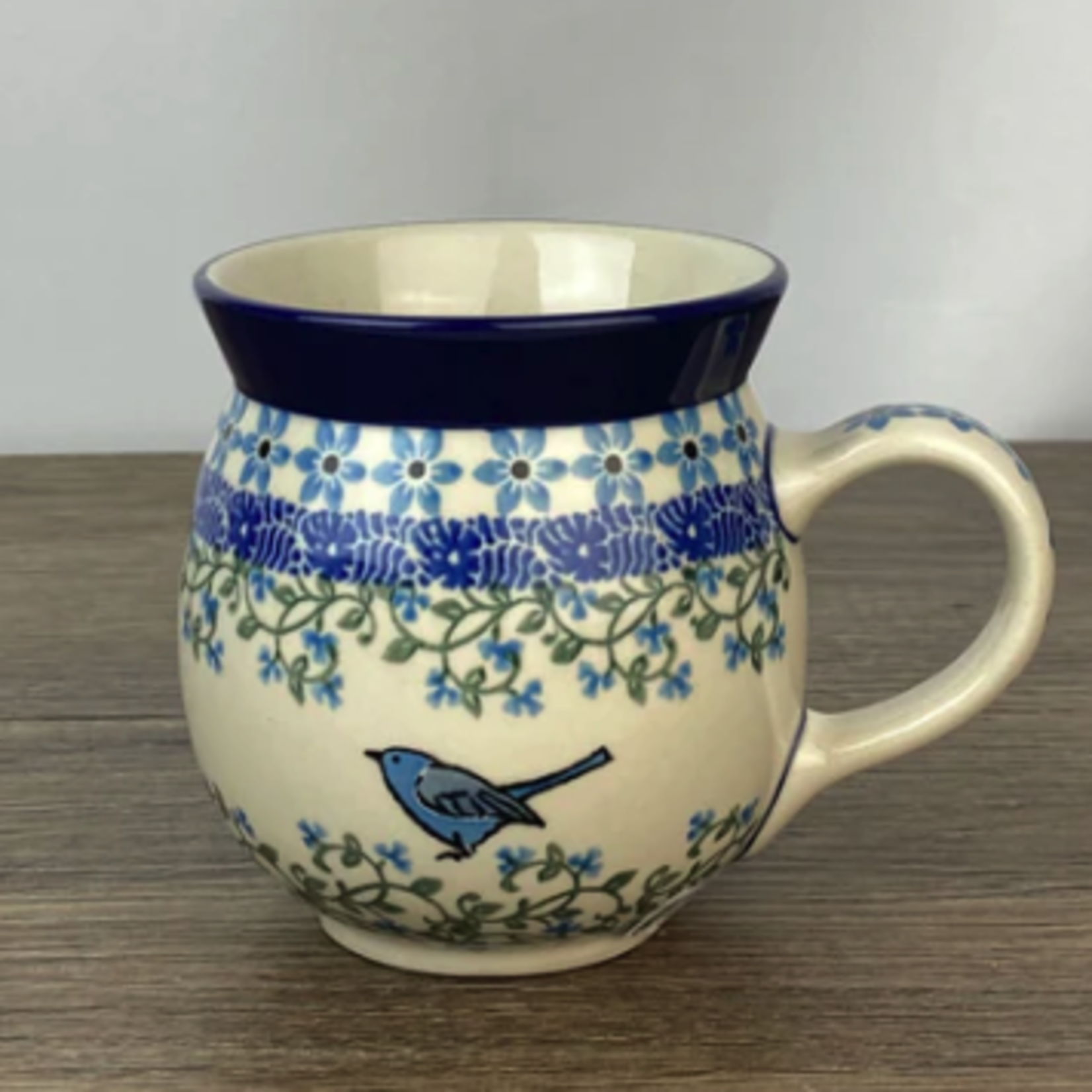 Polish Pottery Bubble Mug 12 oz, Bird On A Wire | Polish Pottery