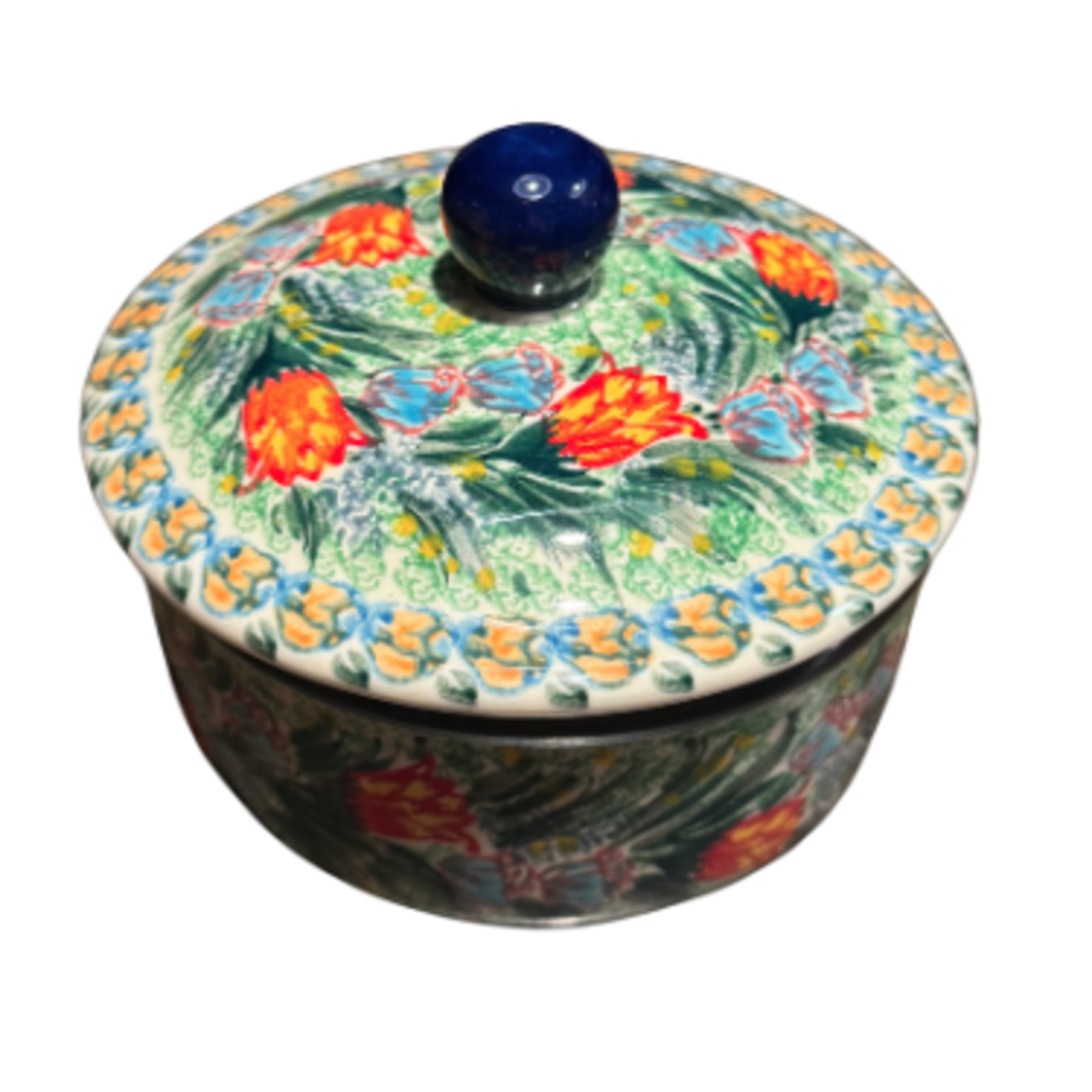 Polish Pottery Round Container w/ Lid