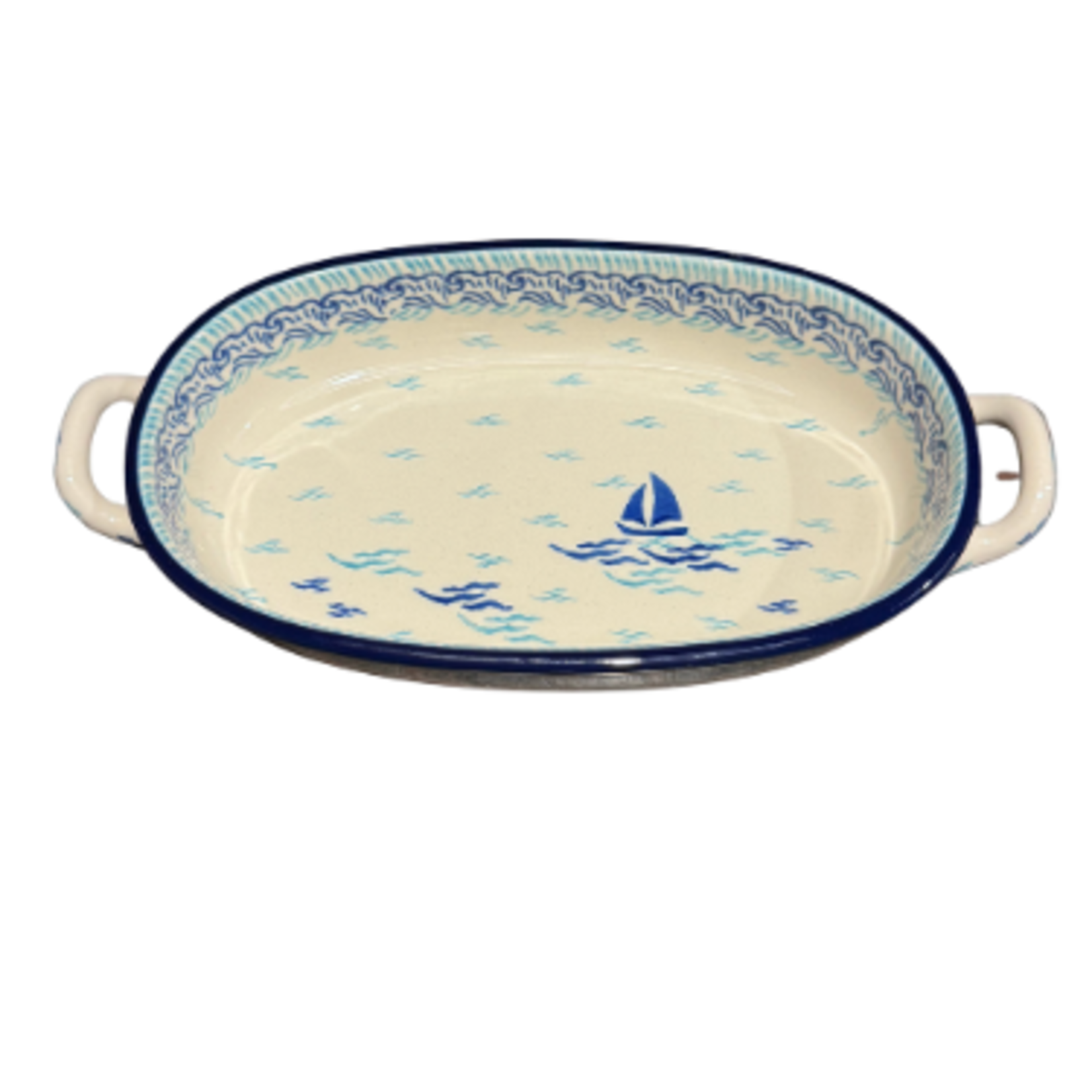 European Design Imports Inc. Polish Pottery Oval Baker w/Handles, Sailing To Kings Landing