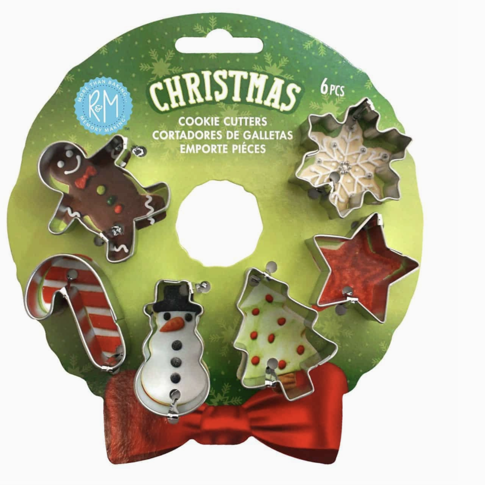 R&M International Mini Christmas 6 Pc Cookie Cutter Set On Wreath Card | R&M International