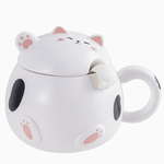 Urban Tokyo Whimsy Cat 15oz Mug with Lid and Spoon White