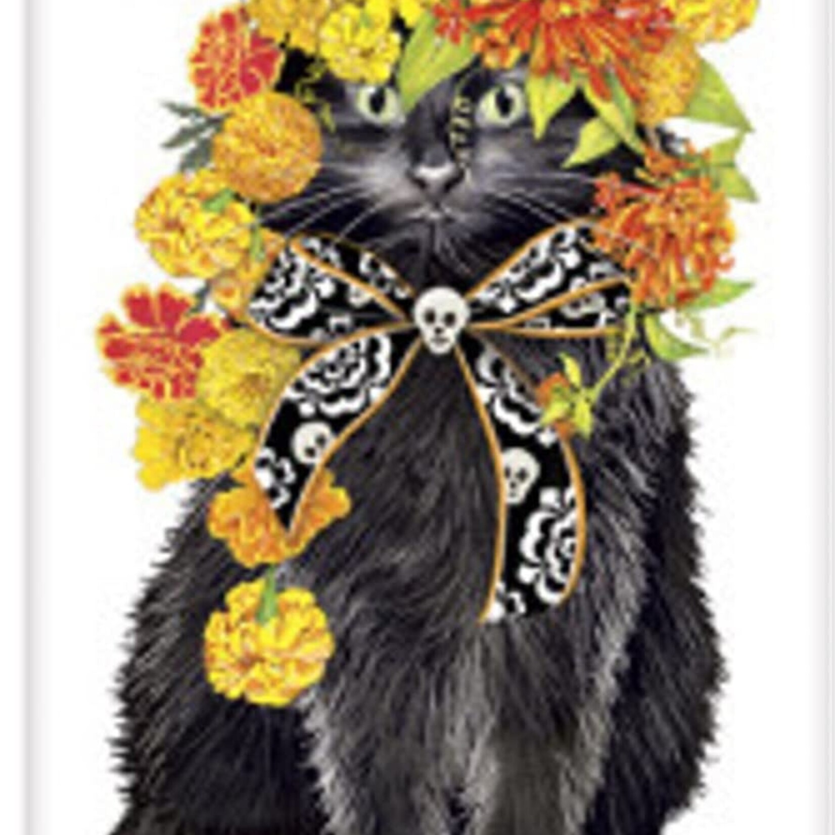 Mary Lake-Thompson Dia De Los Muertos Cat with Flowers Towel | Mary Lake-Thompson