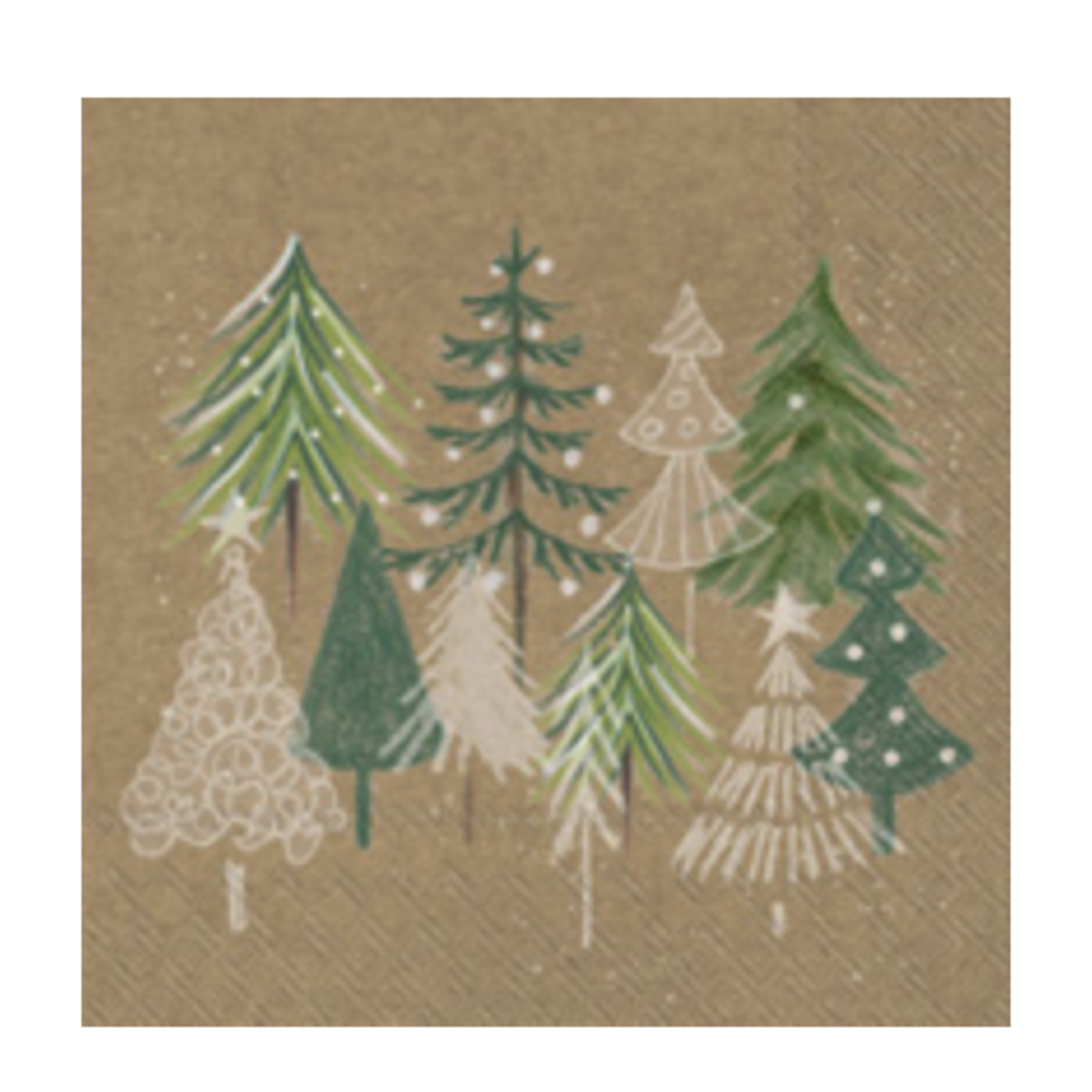 Boston International Luncheon Napkin, Green Xmas Trees White Green