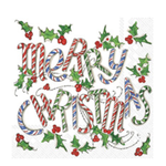 Boston International Cocktail Napkin, Merry Christmas Cane