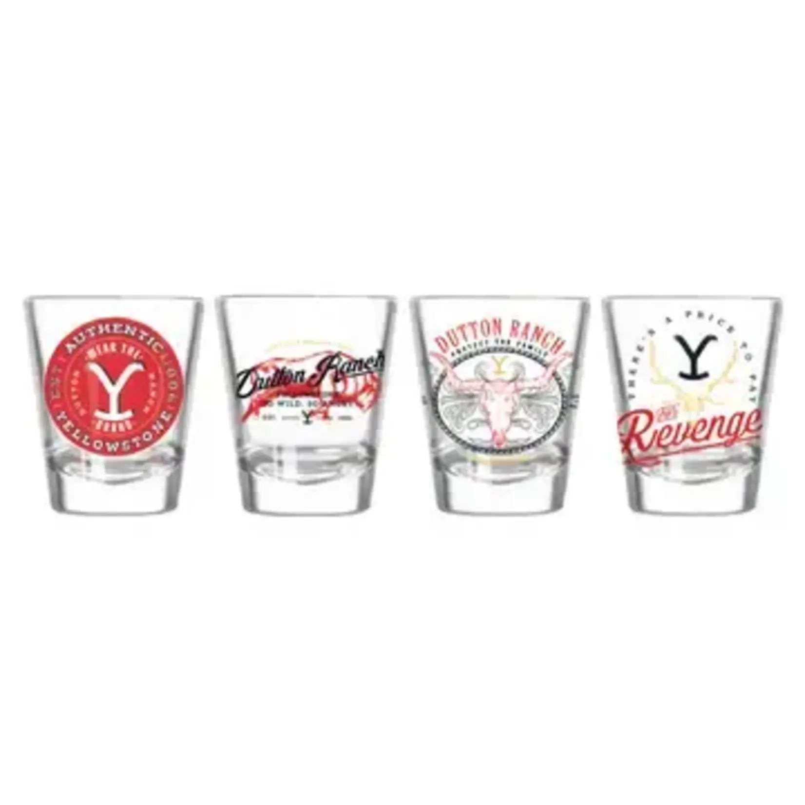 Silver Buffalo Yellowstone Multi Badge 4pc. 1.5oz. Mini Glass Set 4x1 | Silver Buffalo