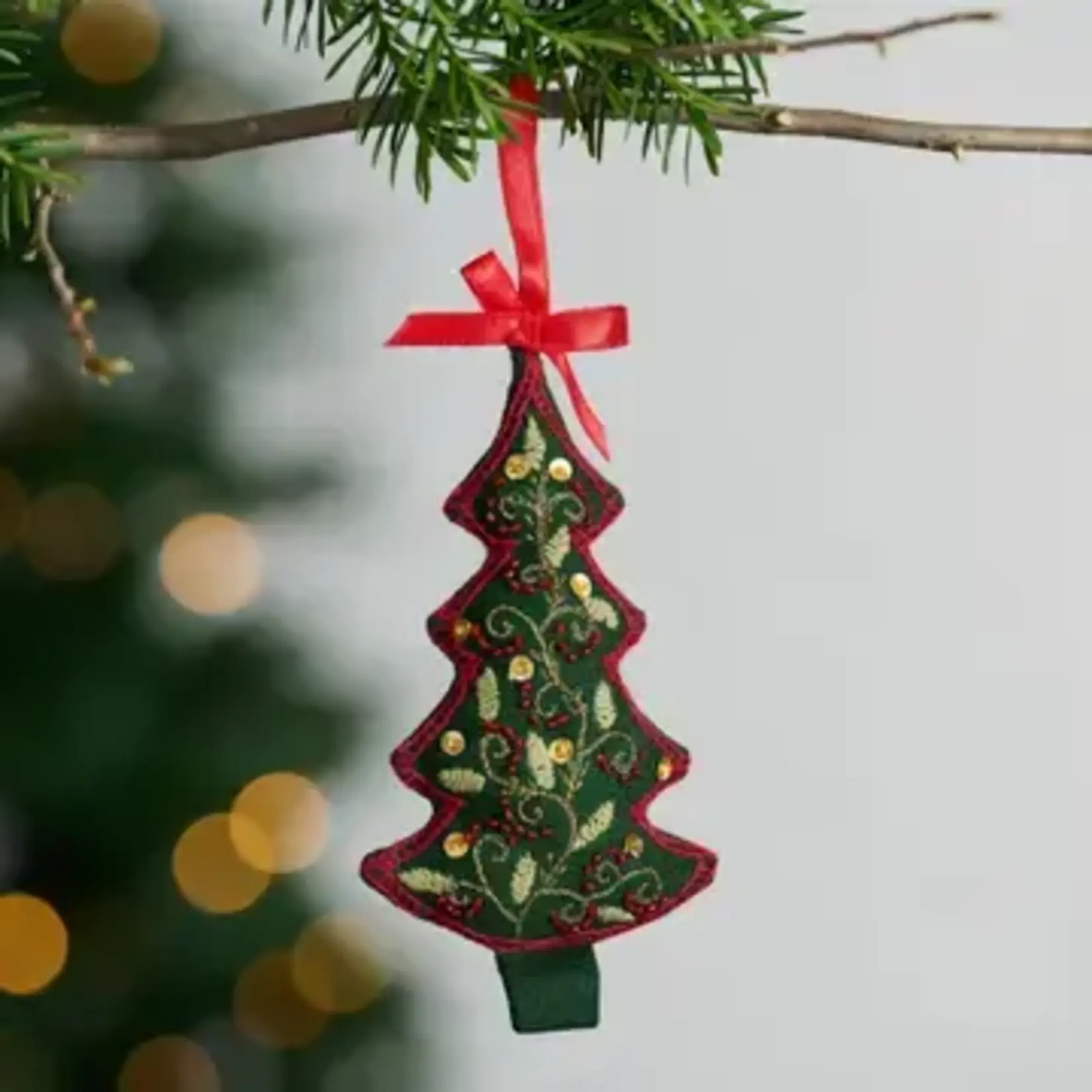 Ten Thousand Villages Adorned Christmas Tree Embroidered Ornament