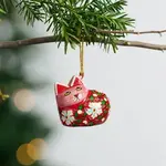 Ten Thousand Villages Painted Floral Cat Paper Mache Ornament
