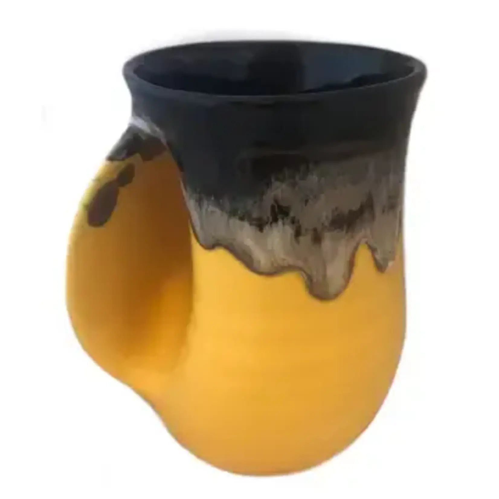 Clay in Motion Original Handwarmer Mug - Black Yellow / Left Hand