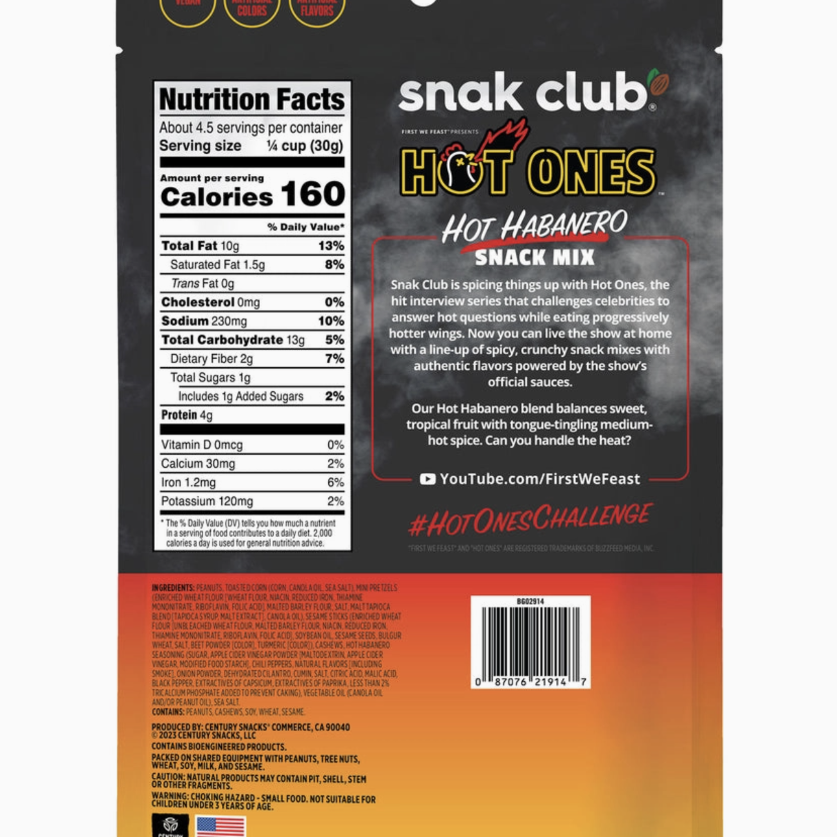 Snak Club Hot Ones Hot Habanero Snack Mix, 4.5oz Bag
