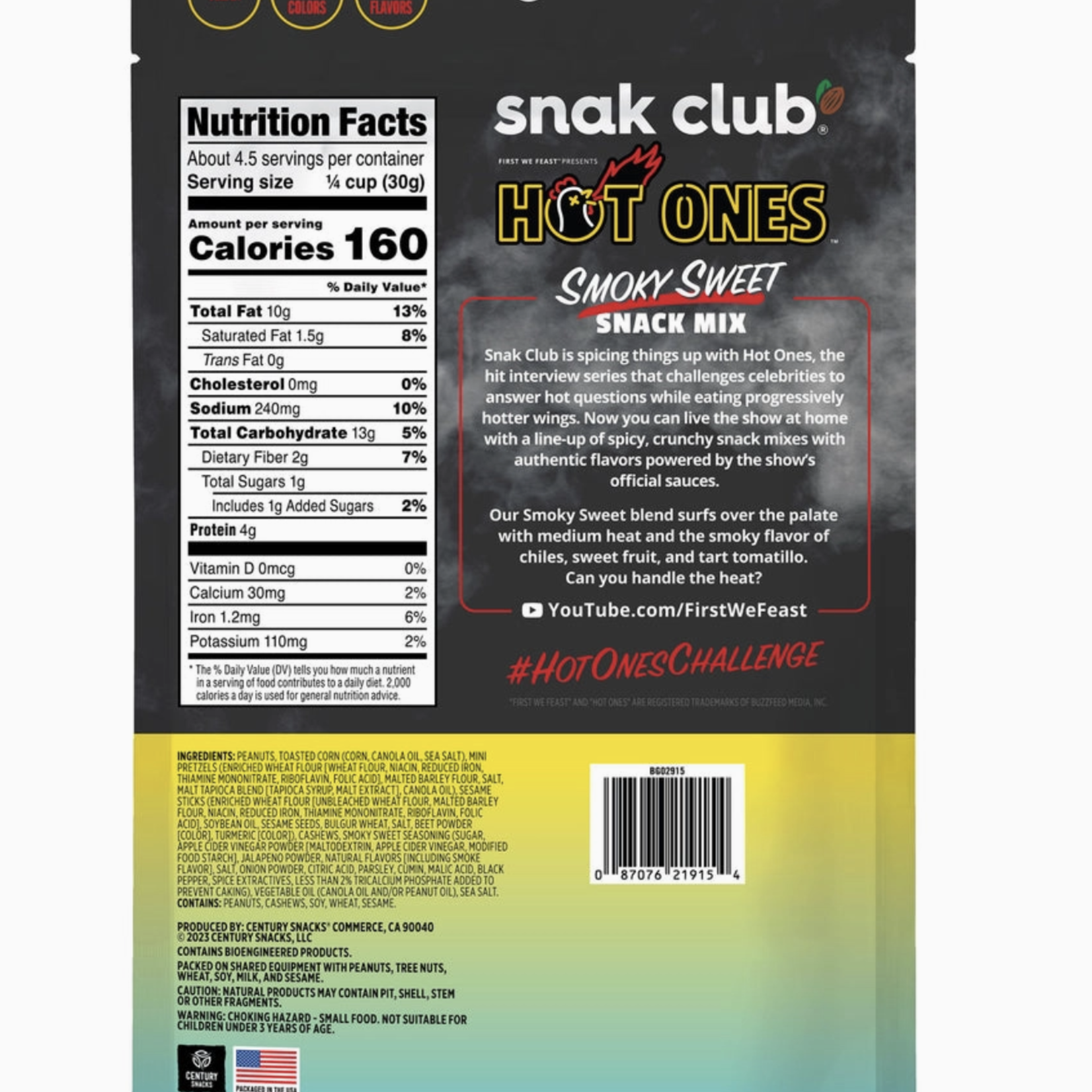 Snak Club Hot Ones Smoky Sweet Snack Mix, 4.5oz Bag