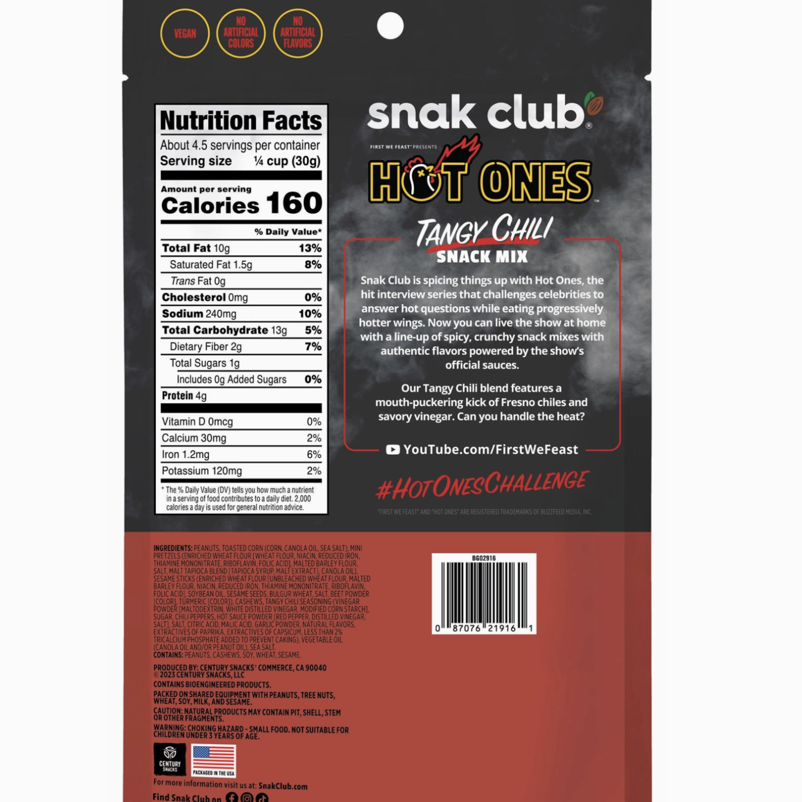 Snak Club Hot Ones Tangy Chili Snack Mix, 4.5oz Bag