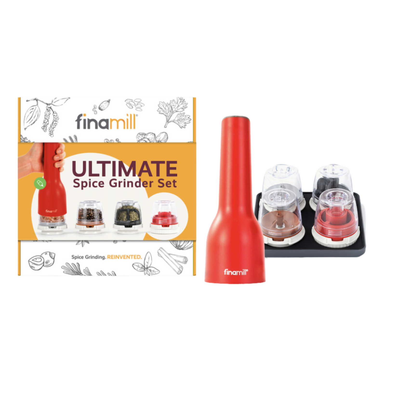 Finamill Big Gift Pack - USB FinaMill + 4 Pods + 4 Pod Tray, Sangria | Finamill