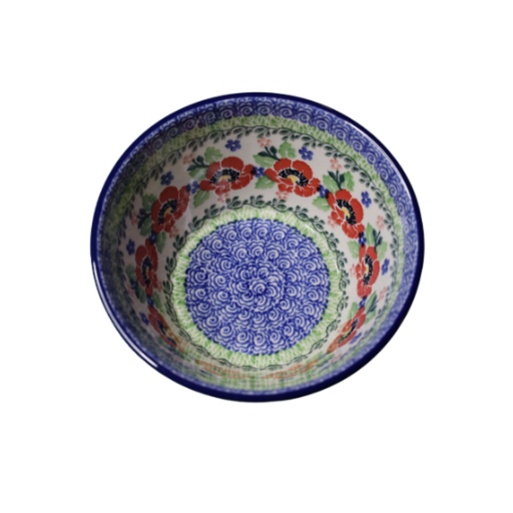 Polish Pottery 5" Deep Bowl, Red Flowers | Polish Pottery