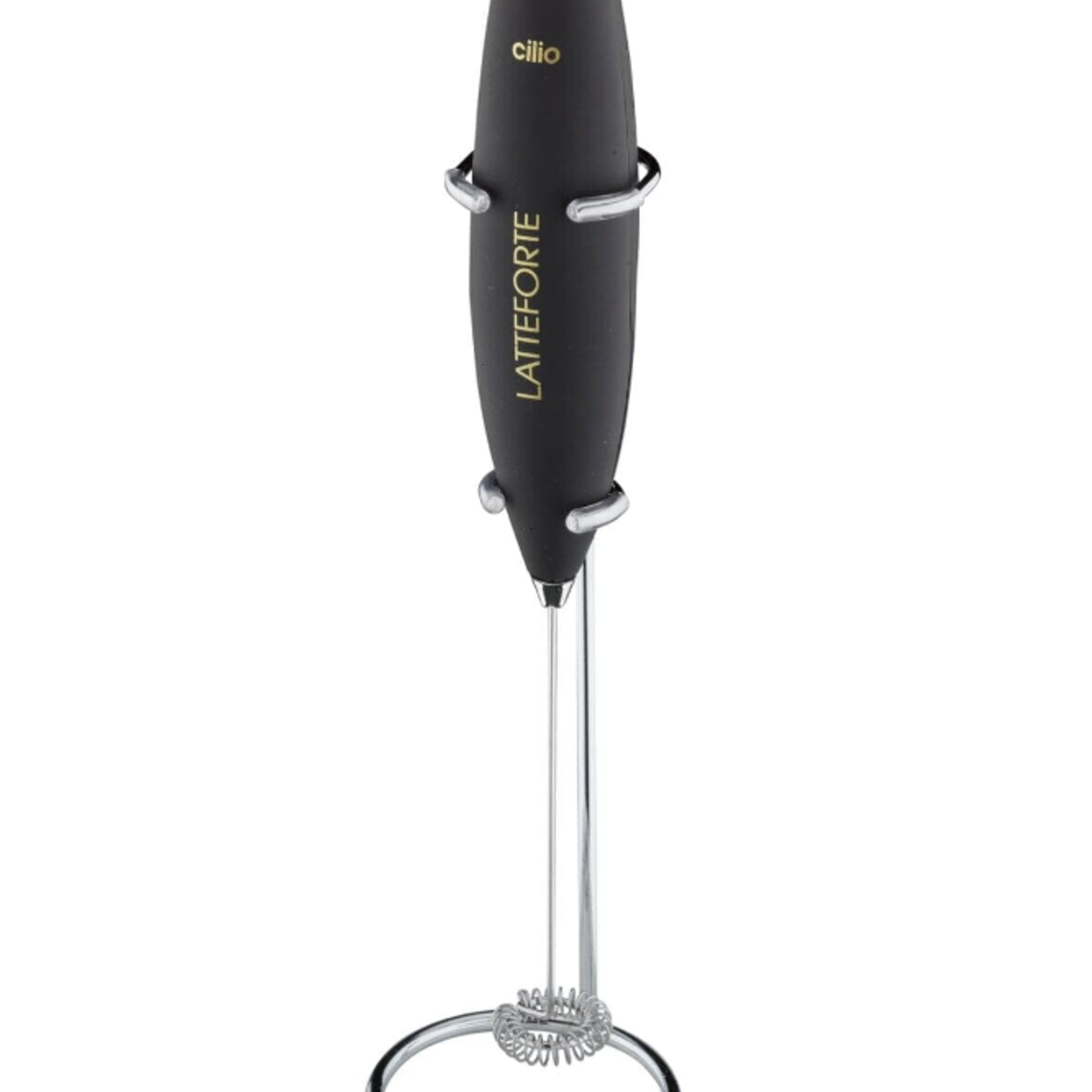 "Latteforte" Milk Frother, with stainless steel stand, black matte, 2.8" x 2.8" x 9.9"