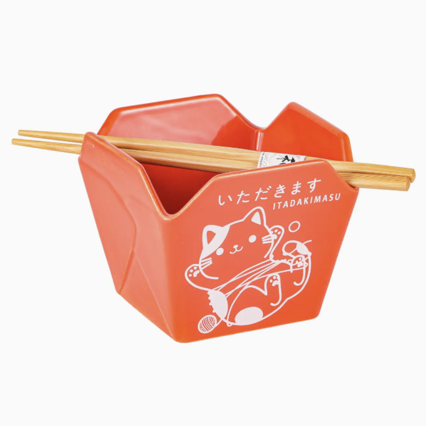 Urban Tokyo Takeout Box Serving Bowl w/ Chopsticks Cat Itadakimasu
