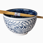 Urban Tokyo 20oz 6"Dx3.75"H Bowl With Chopsticks Nami Waves Design