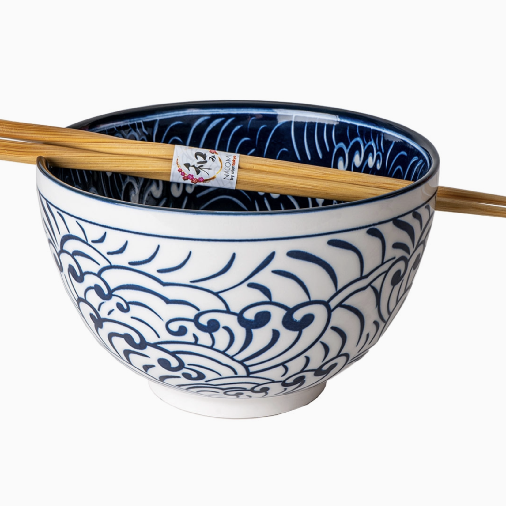 Urban Tokyo 20oz 6"Dx3.75"H Bowl With Chopsticks Nami Waves Design