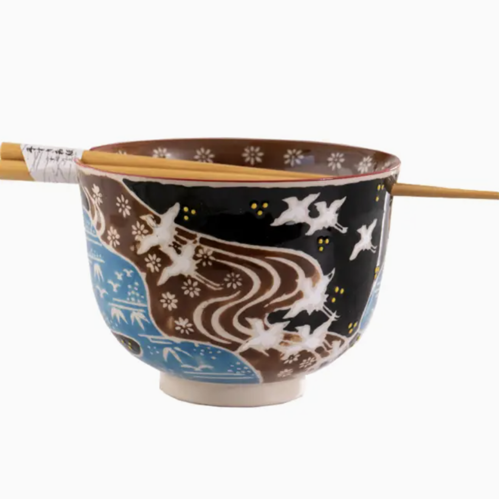 Urban Tokyo Japanese Crane Design 18oz 5.25"D Bowl With Chopsticks Set