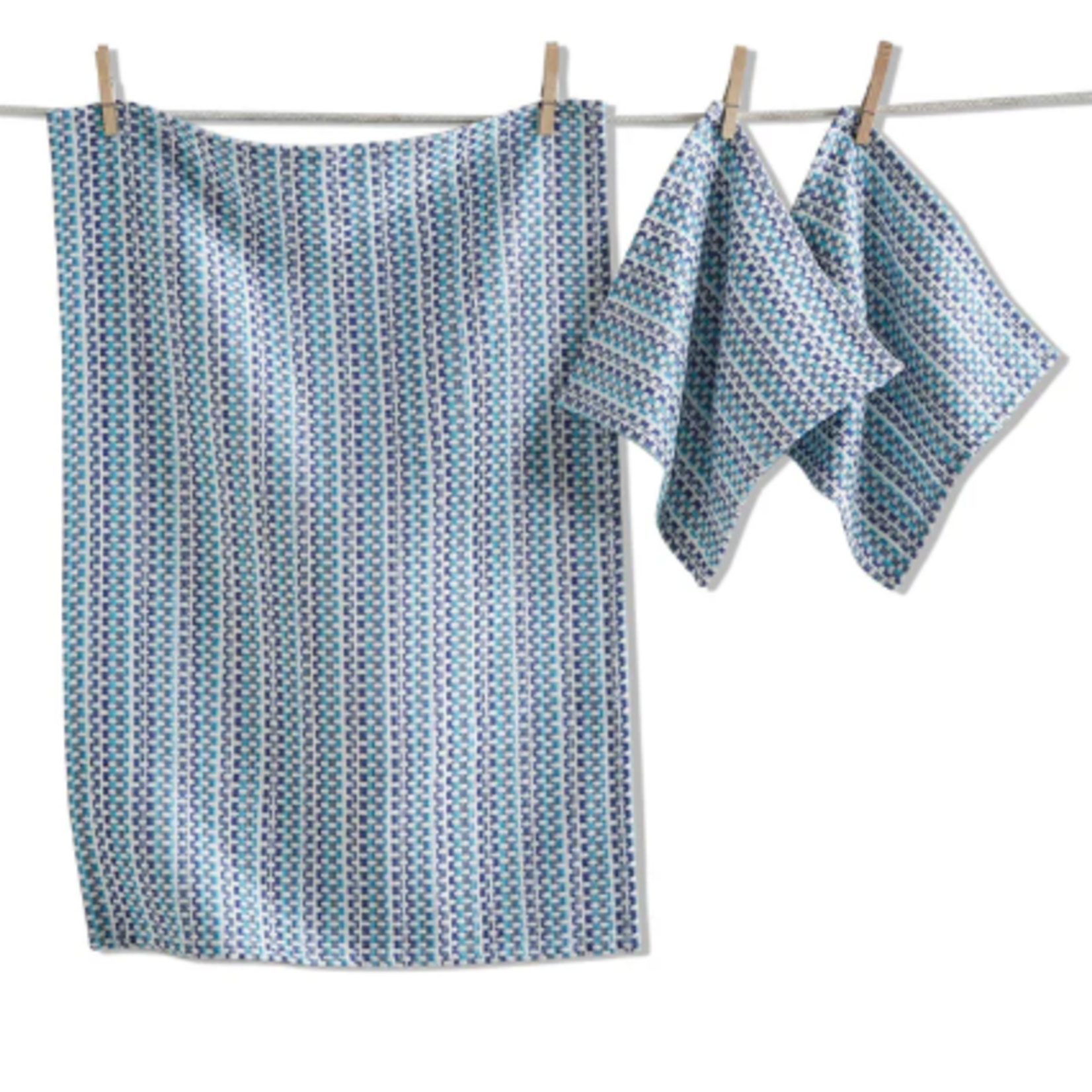 Tag Blue Multi VARIEGATED DISHTOWEL & CLOTH S/3 BLUE