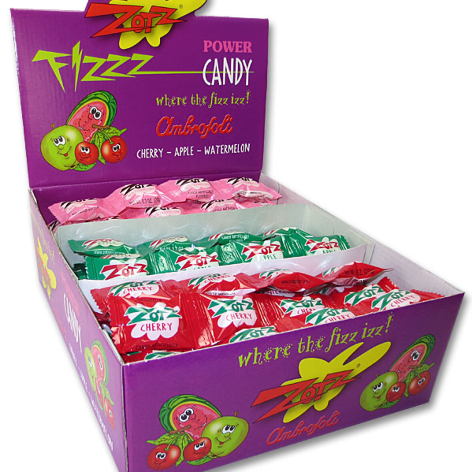 Zotz Fizzing Candy Strings, Cherry/Apple/Watermelon