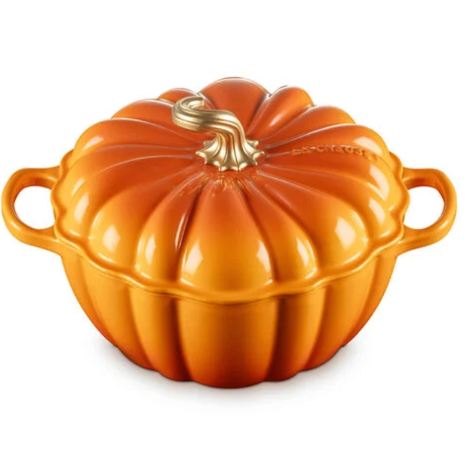 Le Creuset Le Creuset Pumpkins Persimmon Figural Pumpkin Cocotte w/ Gold Figural Knob (Quade & Lockhart Registry)
