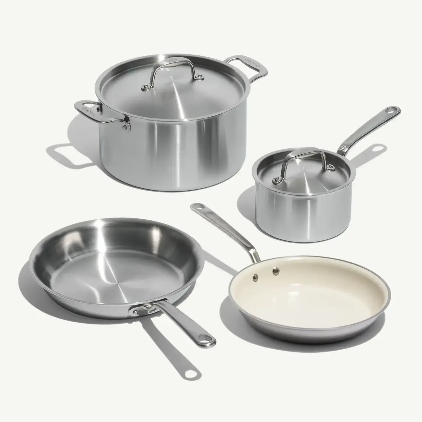 Made In 6PC Stainless Clad Cookware Set with CeramiClad Non-stick Fry Pan | Made In