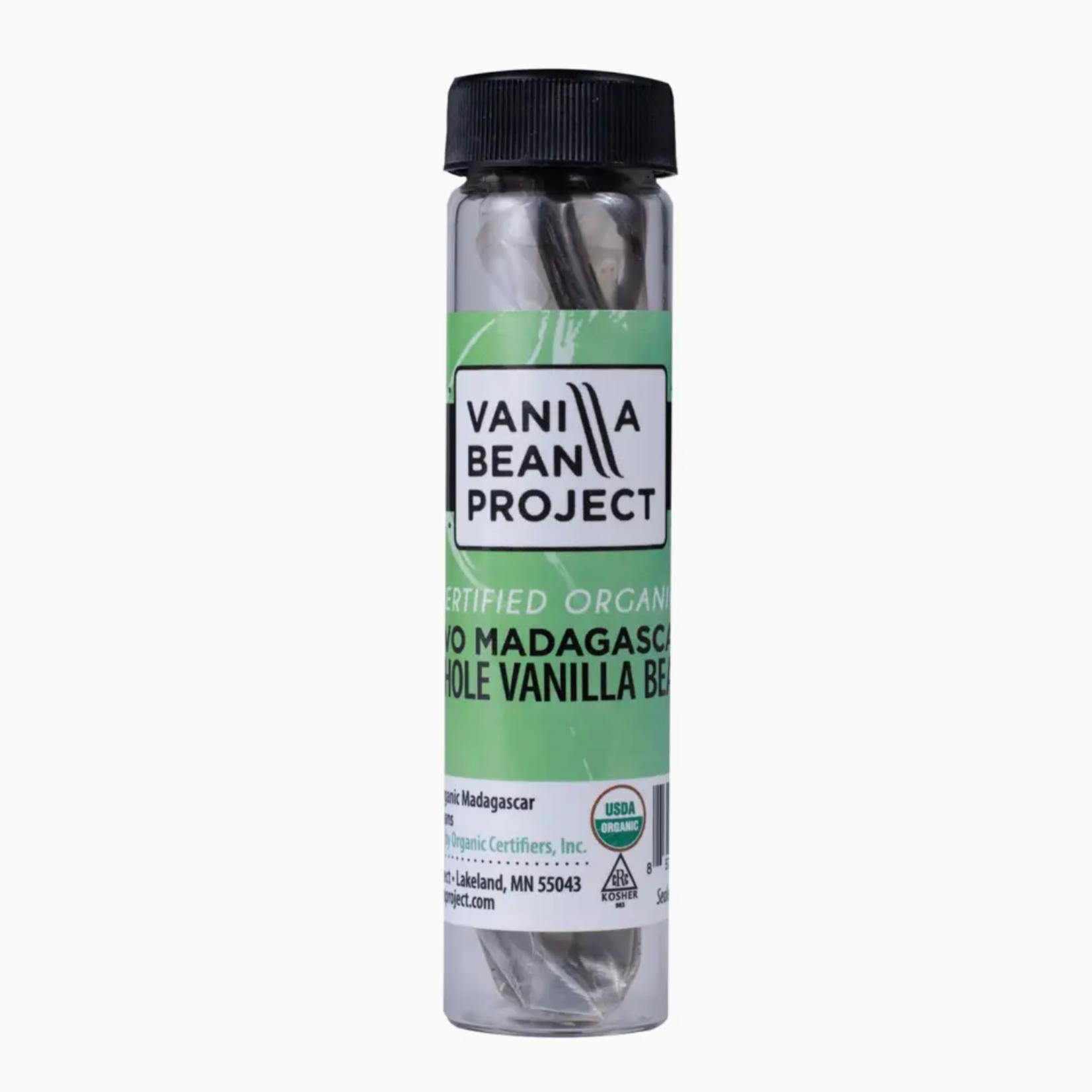 Vanilla Bean Project 2 Organic Vanilla Beans in a Glass Vial